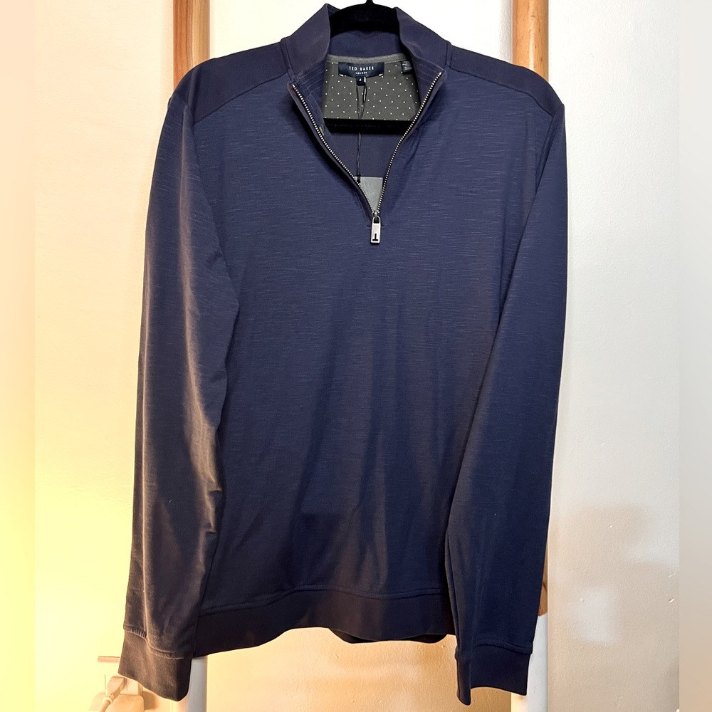NWT Ted Baker Quarter-Zip Jersey Sweater Navy Mens L oversize classic coastal